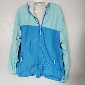 Eddie Bauer Reversible Jacket Small Blue Rain White Confetti Windbreaker